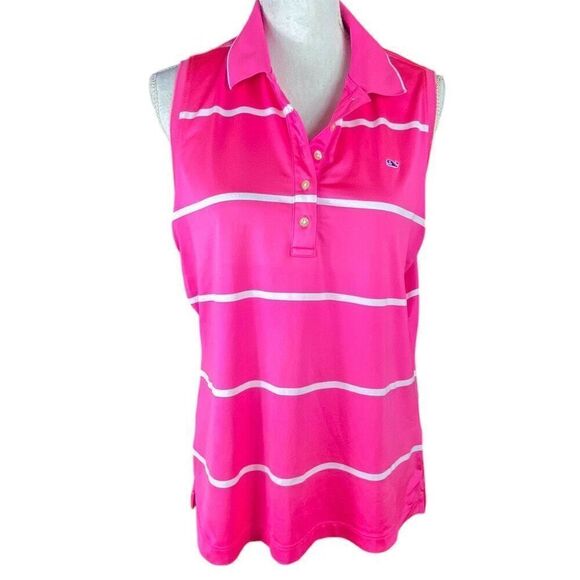 Vineyard Vines Womens Pink Striped Sleeveless Polo Shirt Size Large - Picture 1 of 6